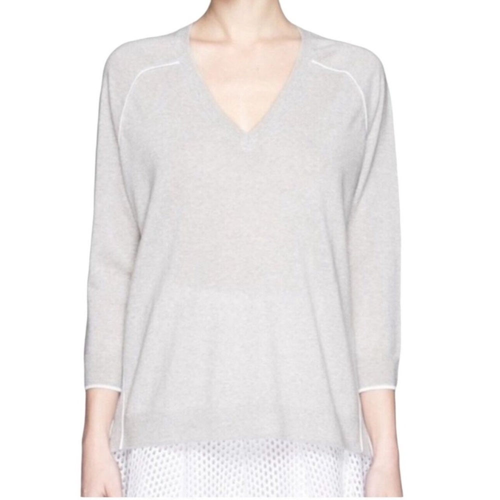 J. Crew Gray and White V-Neck Sweater